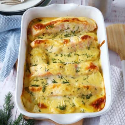 Cremiges Lachs-Sahne-Gratin mit Kartoffeln